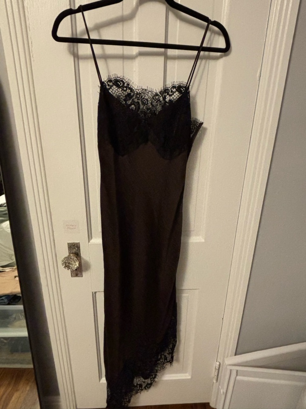 Zara Black Satin Asymmetrical Lace Slip Dress - Picture 2 of 2